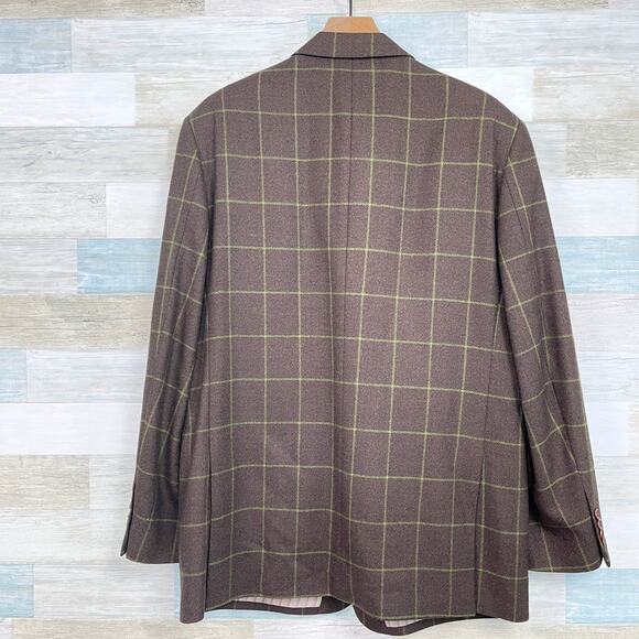 TailorByrd Flannel Windowpane Sport Coat Brown Wool Ticket Pocket Mens Large - Picture 5 of 8